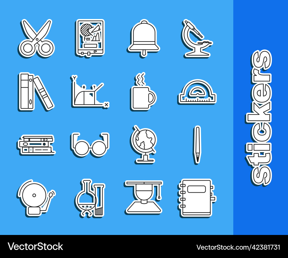 Set line notebook pen protractor grid Set line notebook pen protractor grid vector image