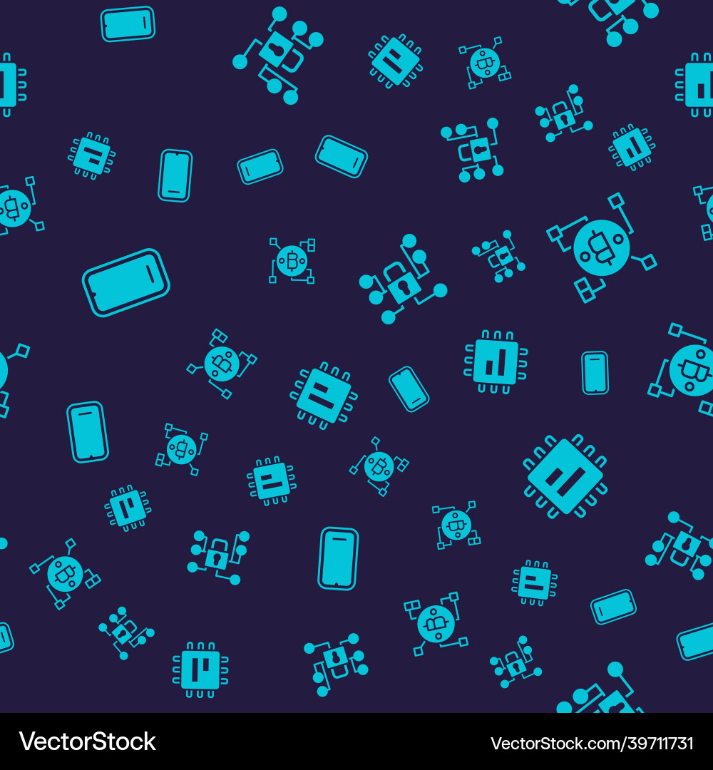 Set mobile phone blockchain technology bitcoin Vector Image