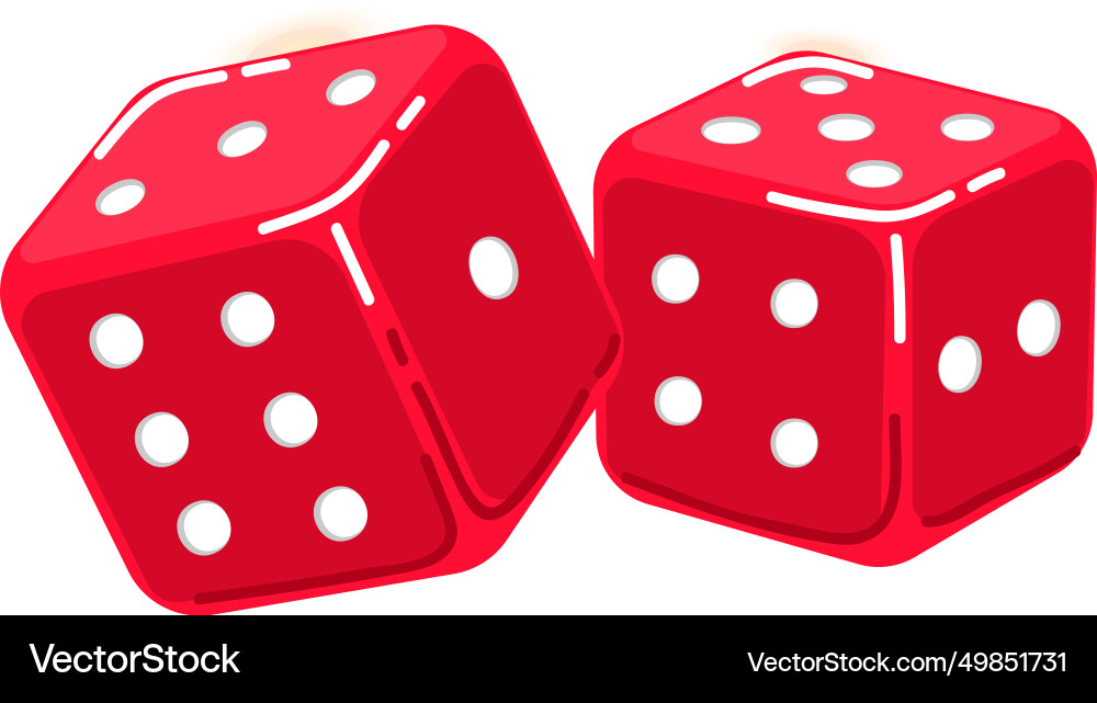 Two red dice showing different numbers on white Vector Image