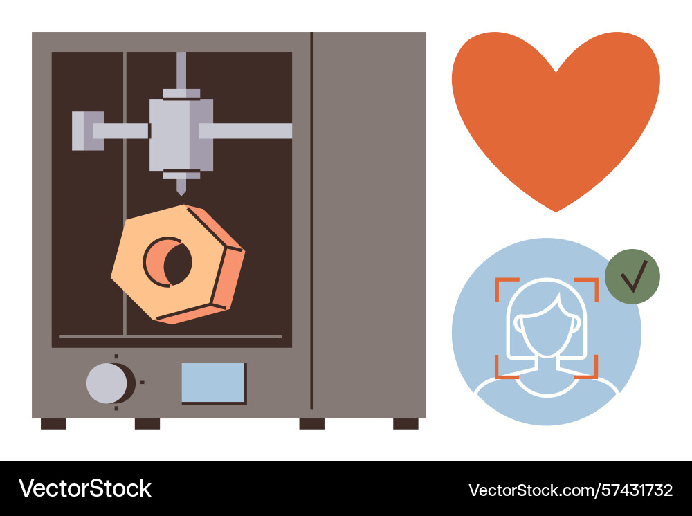 3d printing machine crafting object with facial Vector Image