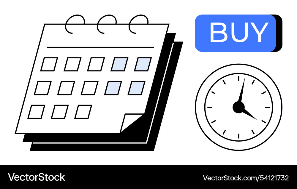 Calendar clock and buy button highlighting time Calendar clock and buy button highlighting time vector image