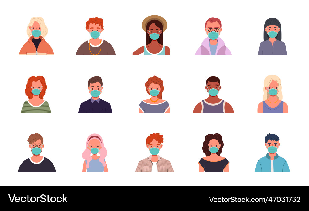 Collection of people avatars in medical masks Collection of people avatars in medical masks vector image