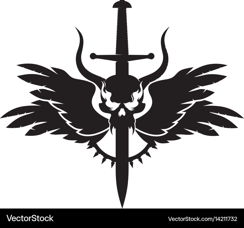 Dark Skull Emblem with Wings vector image