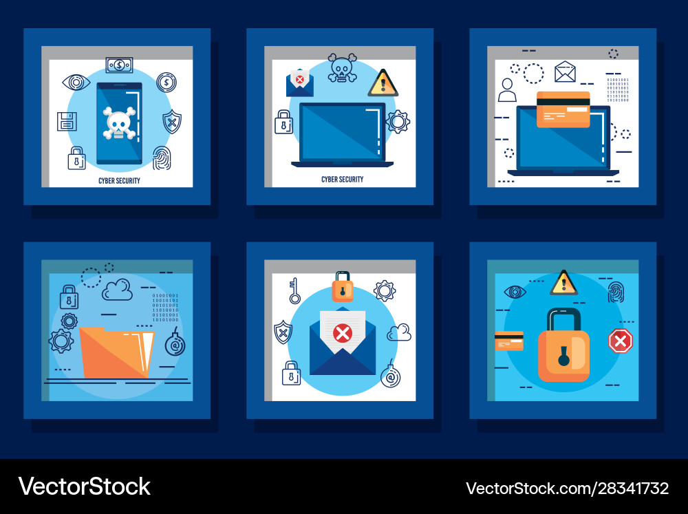 Design set cyber security and icons Design set cyber security and icons vector image