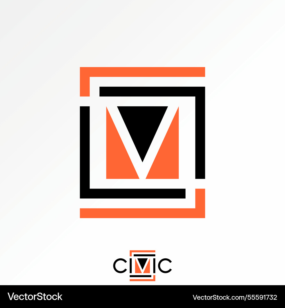Initial v or m font negative space block square vector image