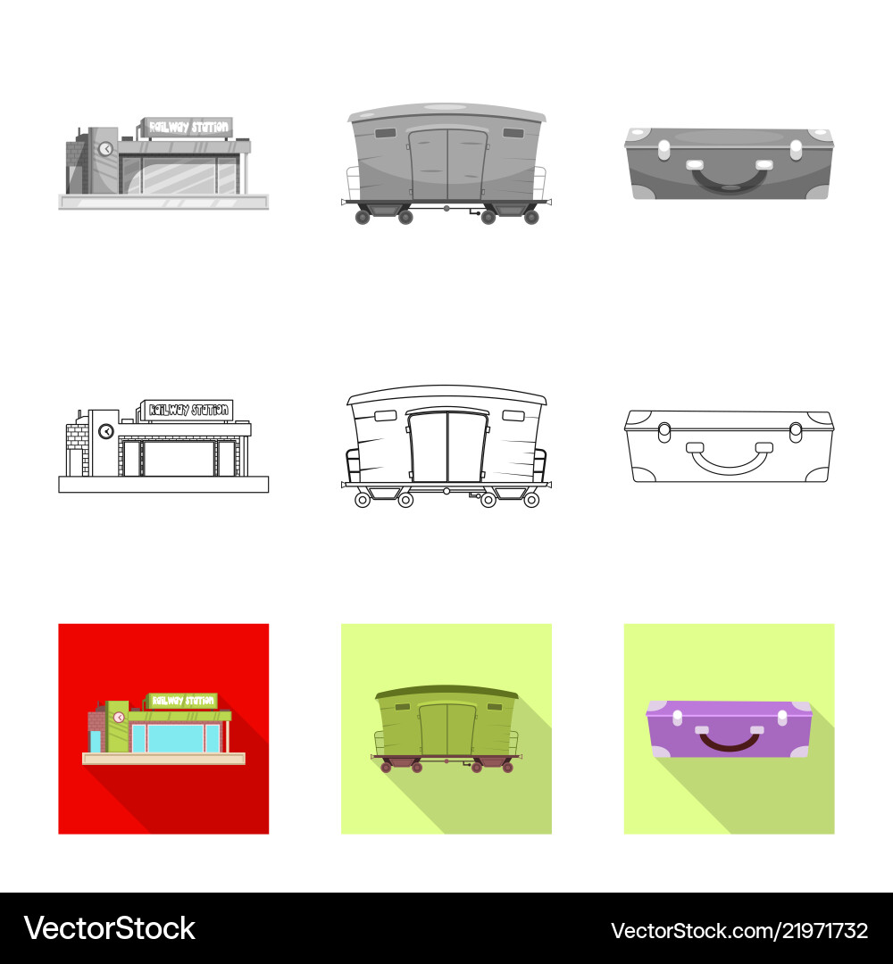 Isolated object of train and station sign set Isolated object of train and station sign set vector image