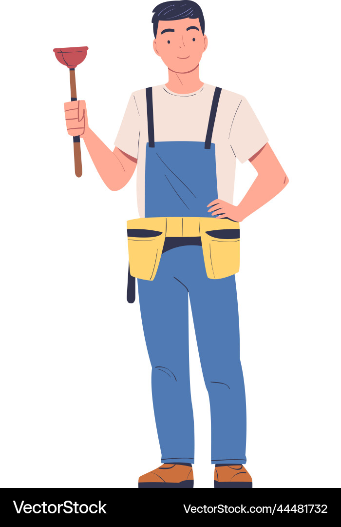 Man plumber standing with plunger for working vector image