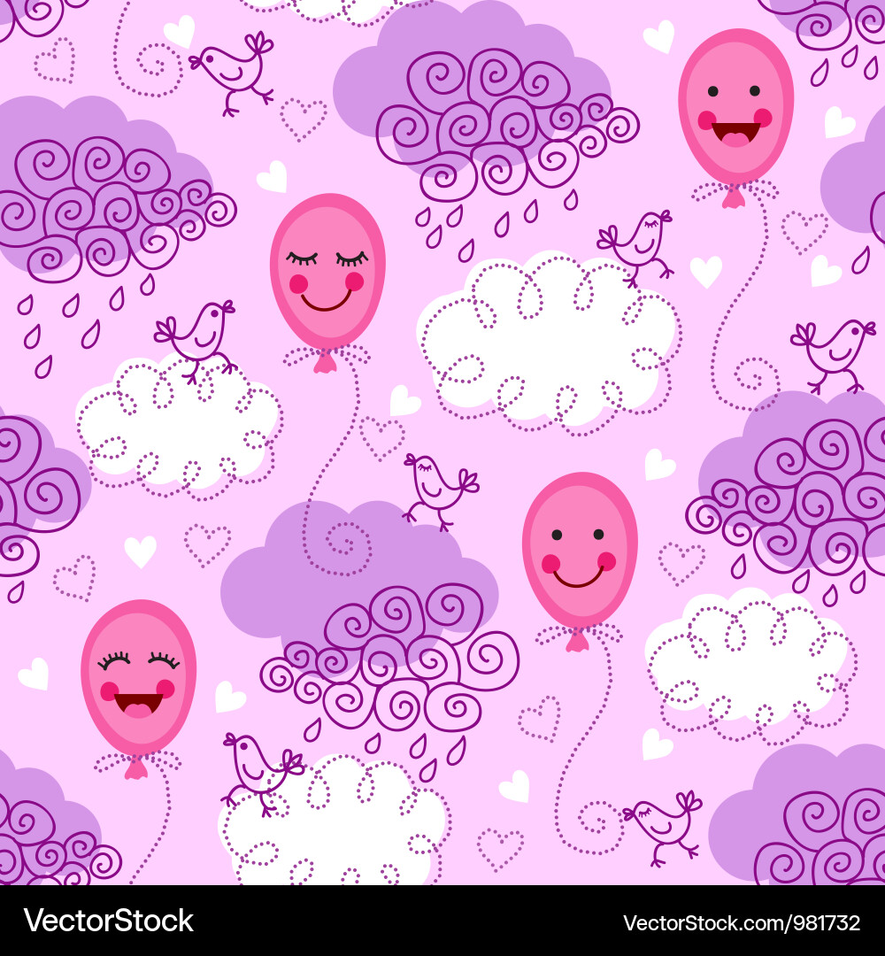 Seamless pattern with balloons and clouds Vector Image