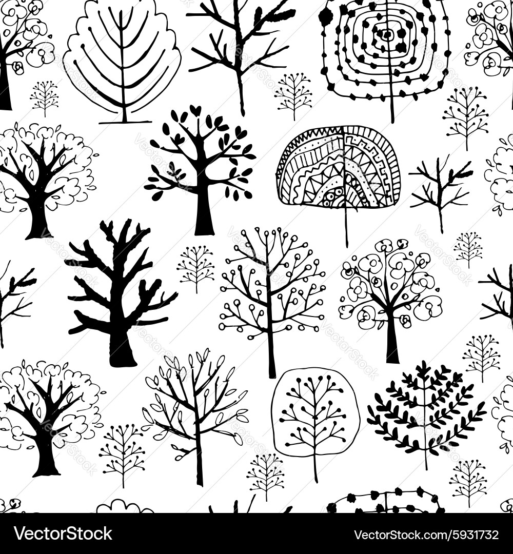 Seamless pattern with trees sketch for your vector image