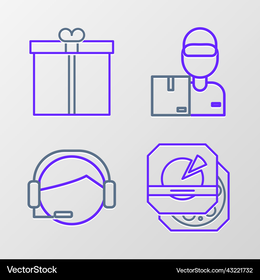 Set line pizza in cardboard box support operator Vector Image