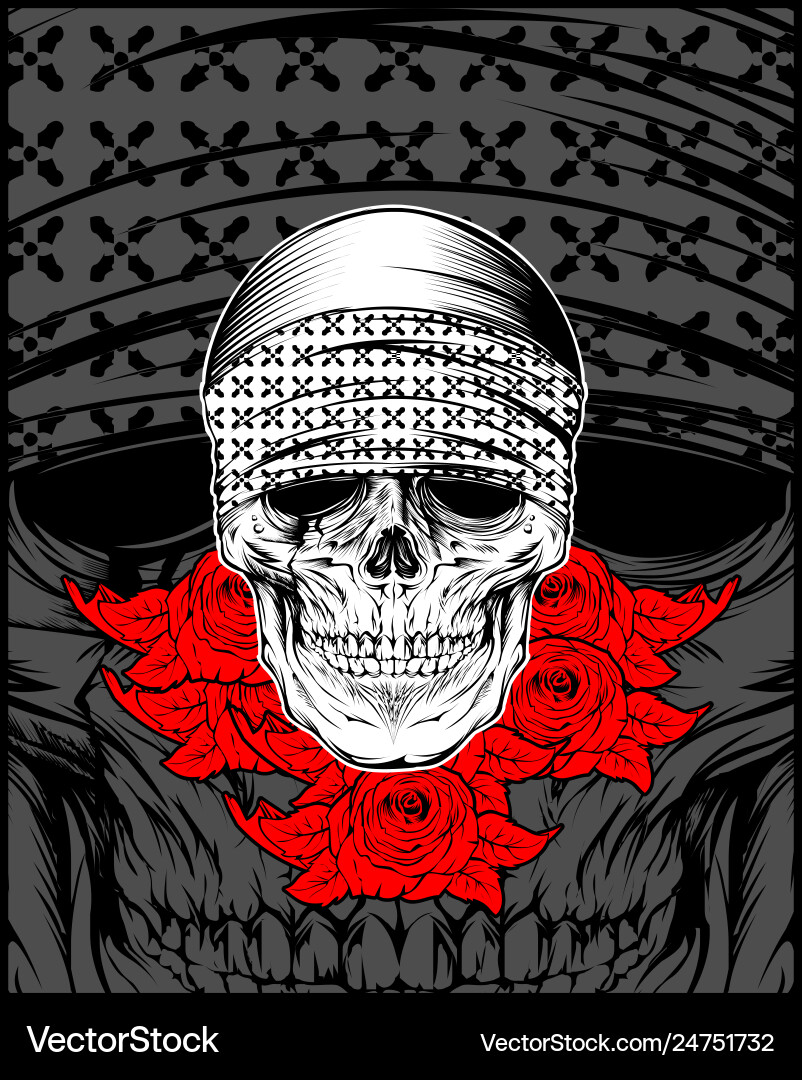 Skull with Rose Bandana Vector Image