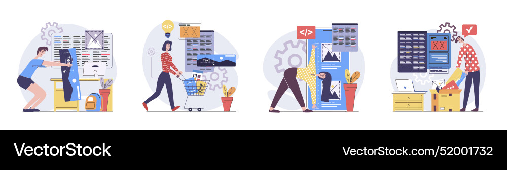 Web development concept with people scenes set Web development concept with people scenes set vector image