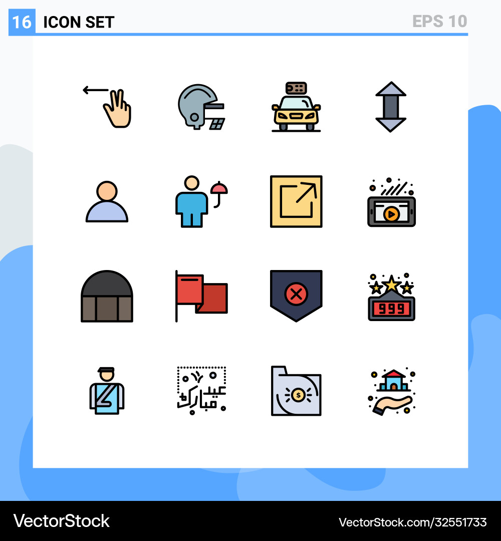 16 user interface flat color filled line pack vector image