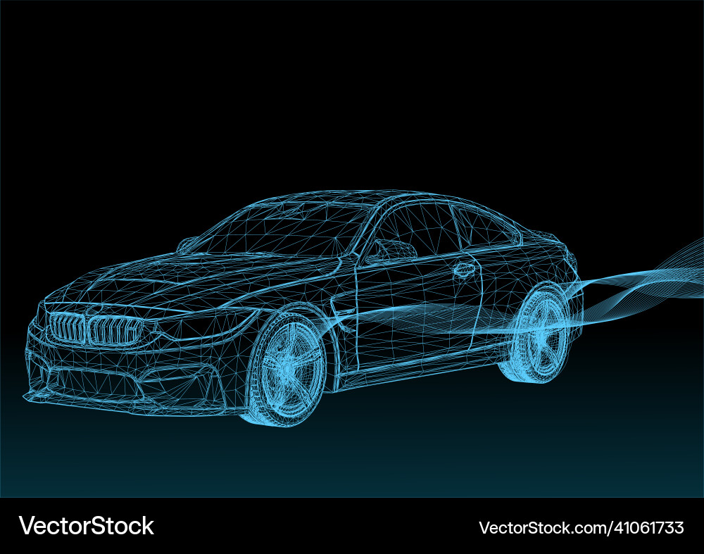 3D Wireframe Car Sketch Rendering vector image
