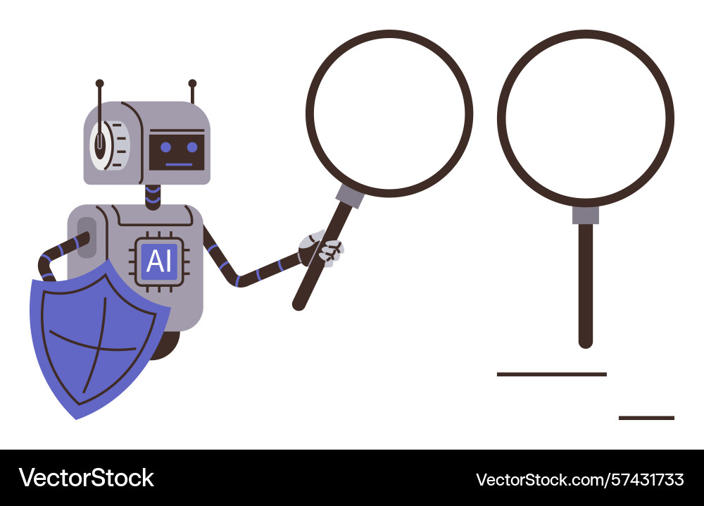 Ai robot analyzing data with magnifying glass Ai robot analyzing data with magnifying glass vector image