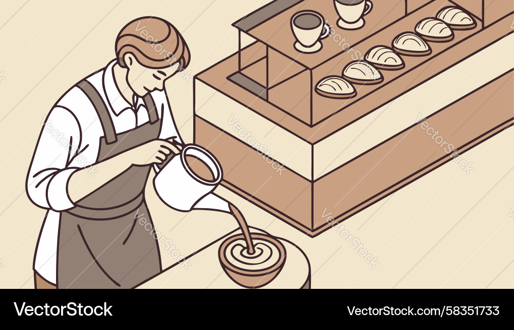 Barista Serving Multiple Coffees Vector Image