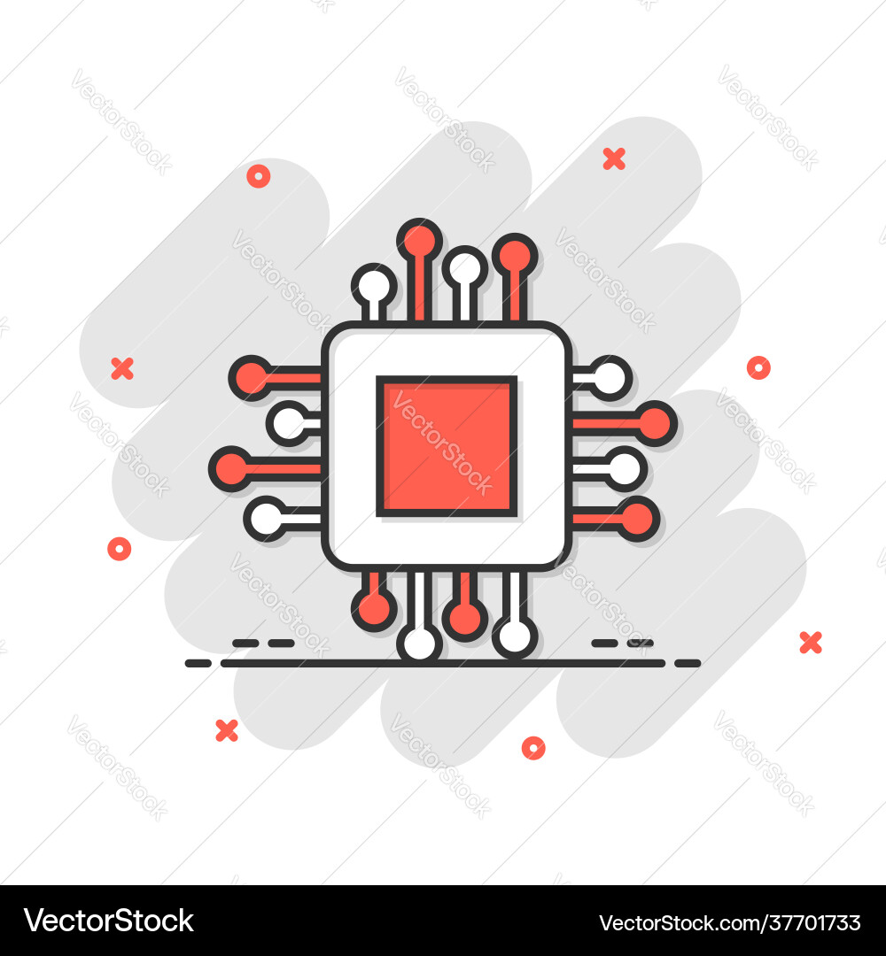 Computer cpu icon in comic style circuit board Computer cpu icon in comic style circuit board Vector Image