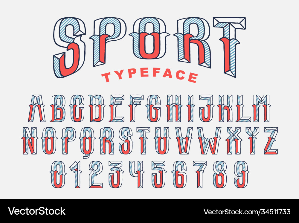 Condensed retro font and numbers with striped Condensed retro font and numbers with striped vector image