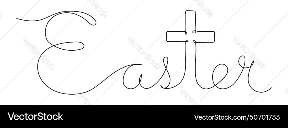 Easter one continuous line lettering with cross Easter one continuous line lettering with cross vector image