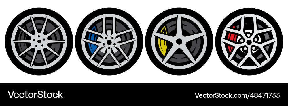 Four Modern Wheels Rims Set vector image