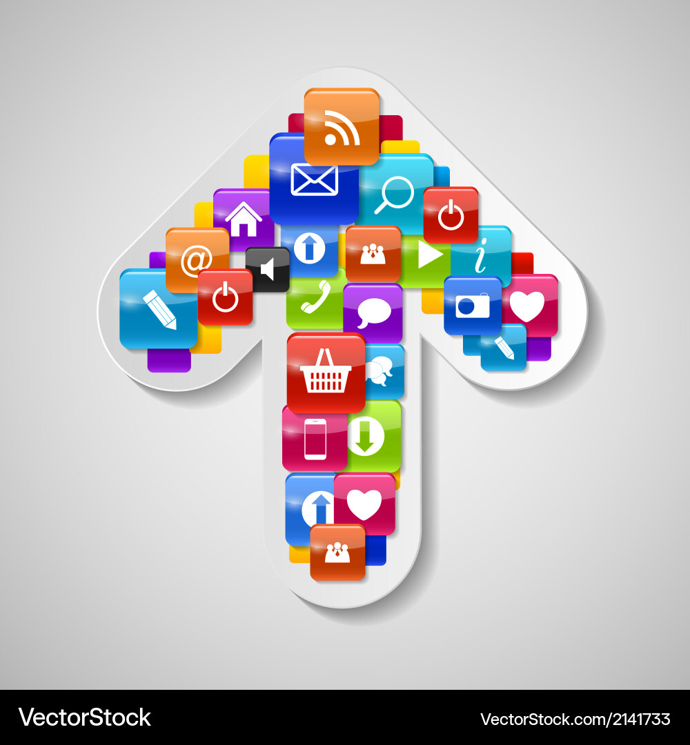 Glass button icon set in arrow shape vector image