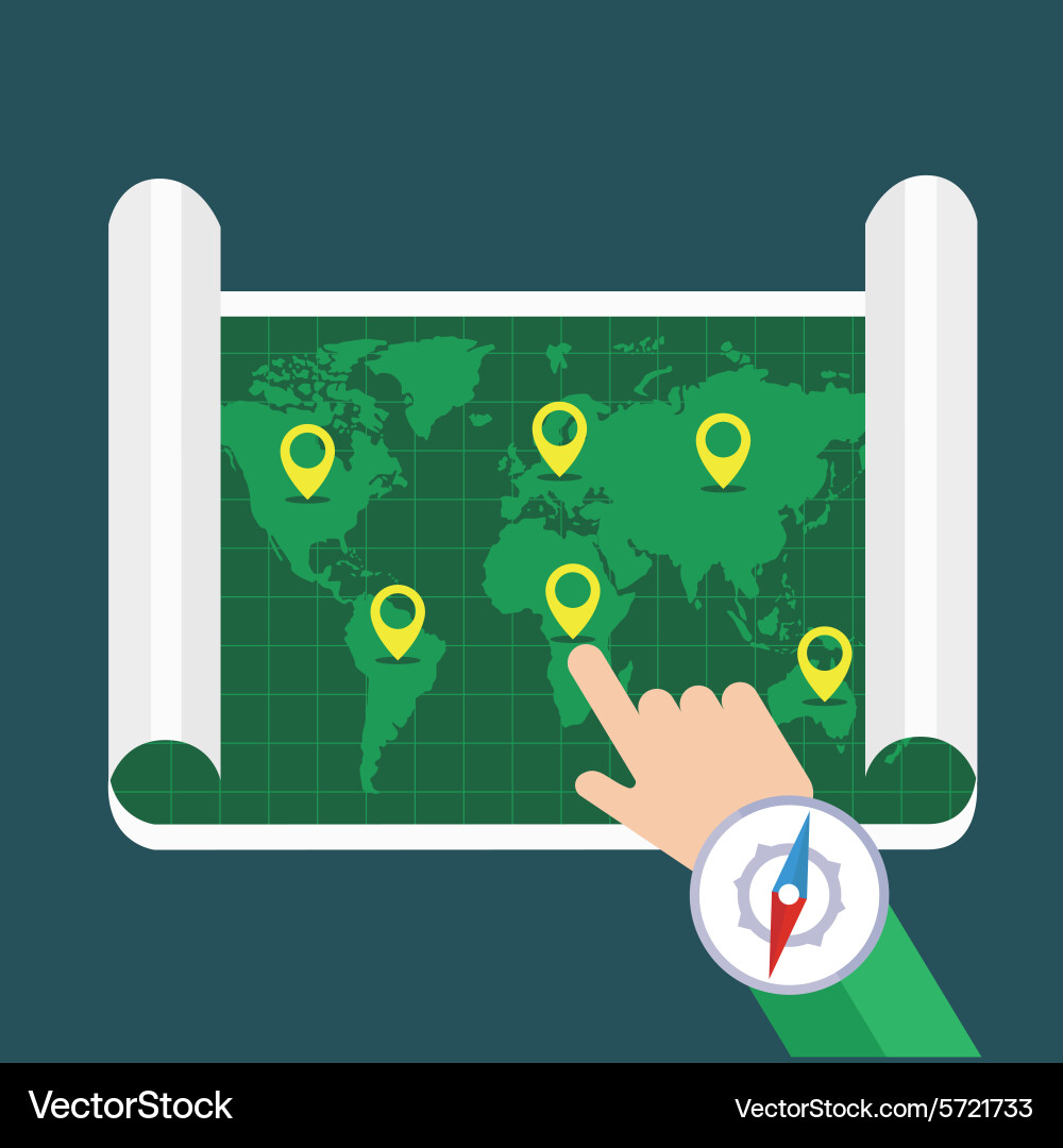 Hand showing location on map flat vector image