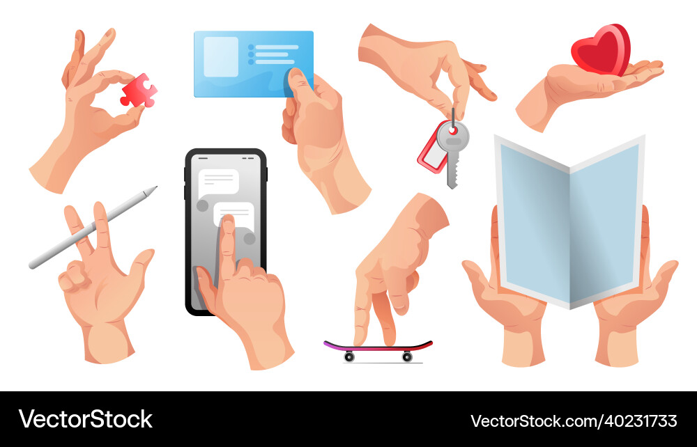 Hands holding objects Hands holding objects vector image
