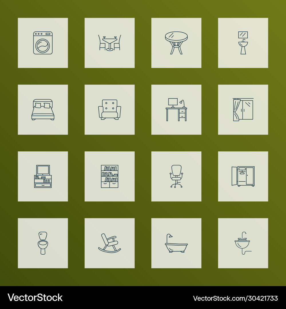 Interior icons line style set with tv stand Interior icons line style set with tv stand vector image
