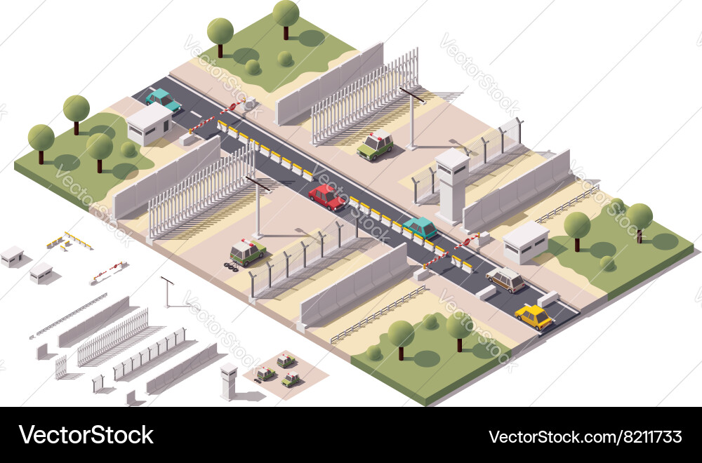 Isometric Border Security Checkpoint Vector Image