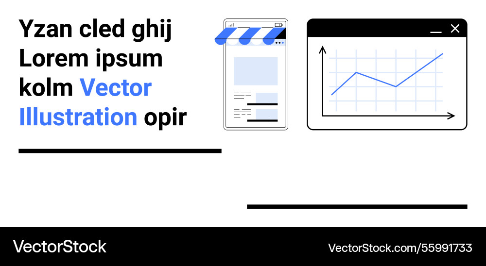 Mobile interface and data graph with text vector image