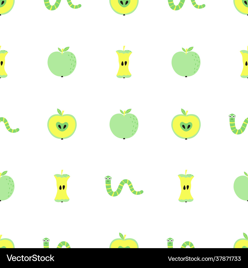 Seamless pattern with apples and worms Vector Image