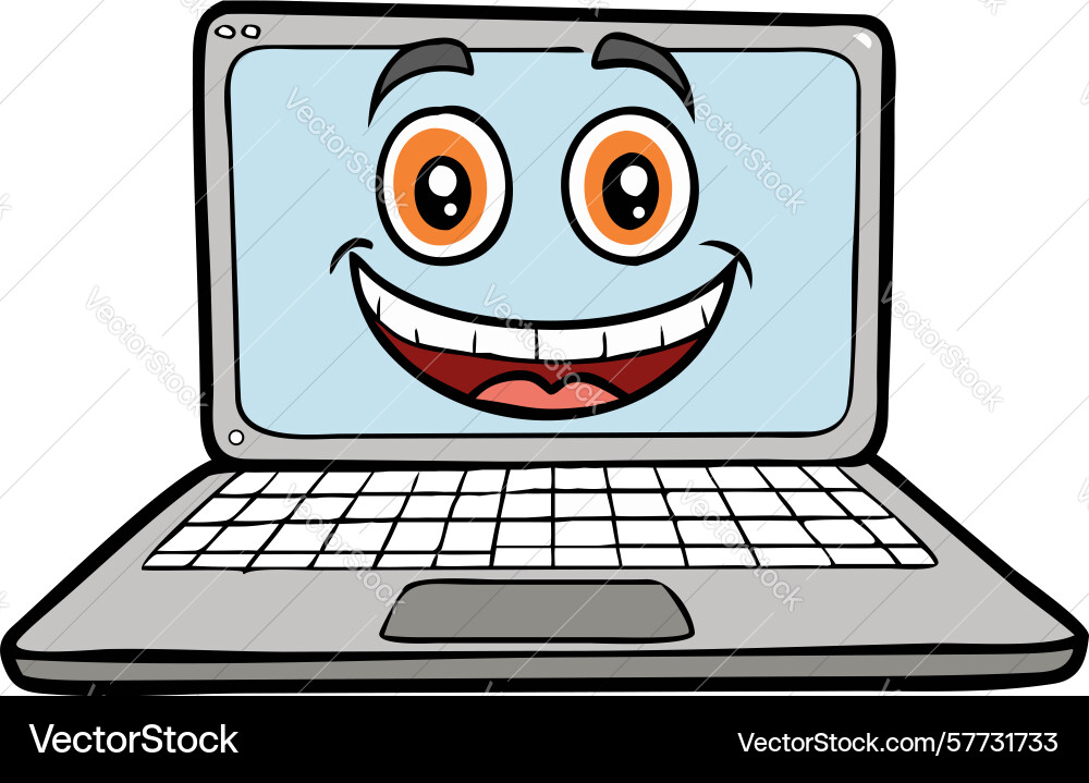 Smiling laptop screen character friendly tech vector image