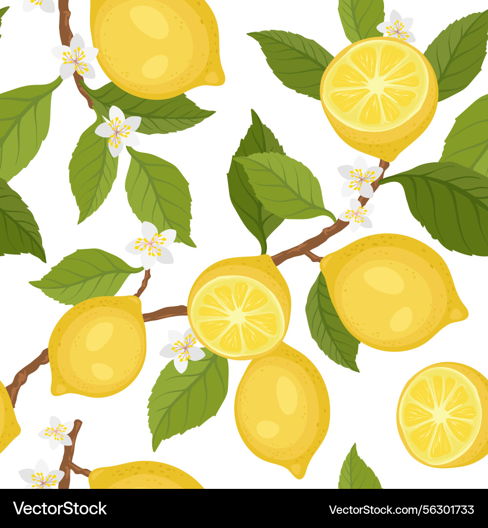Summer card with lemon branch seamless pattern Vector Image