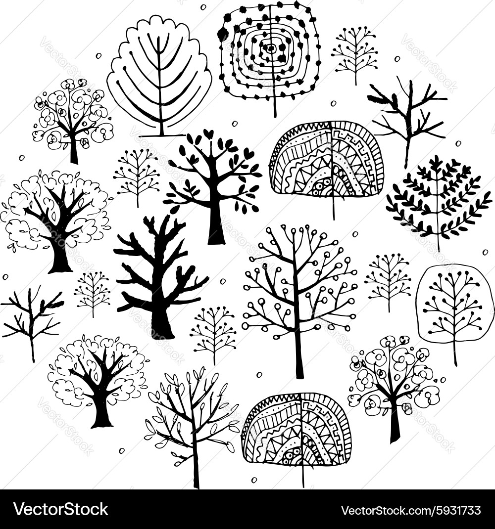 Tree Sketch Collection - Botanical Elements vector image