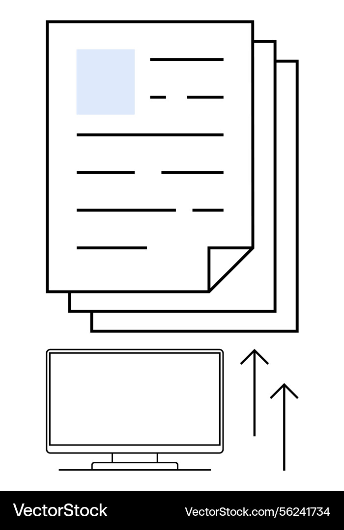 Document upload process with papers and a computer Document upload process with papers and a computer vector image