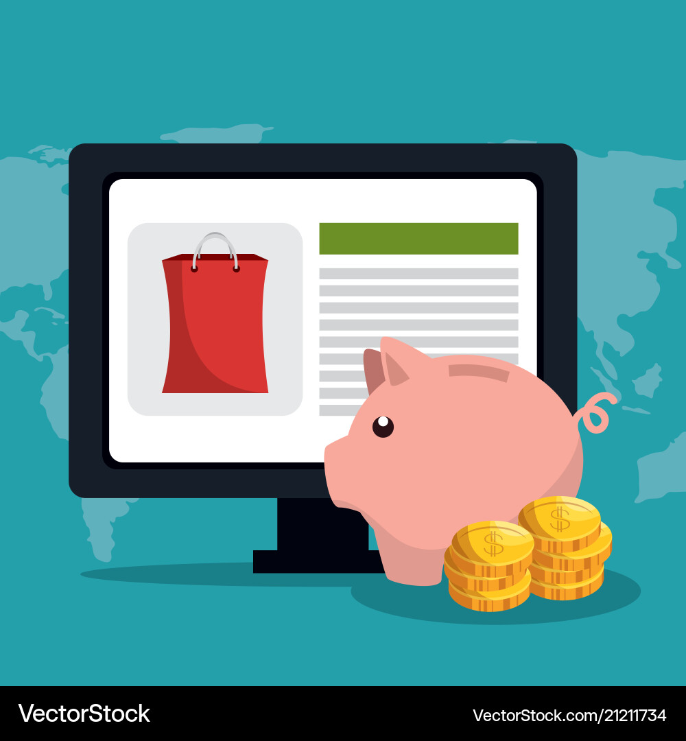Electronic commerce with computer Electronic commerce with computer vector image
