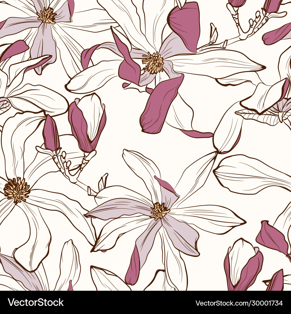 Floral pattern with image a magnolia flowers