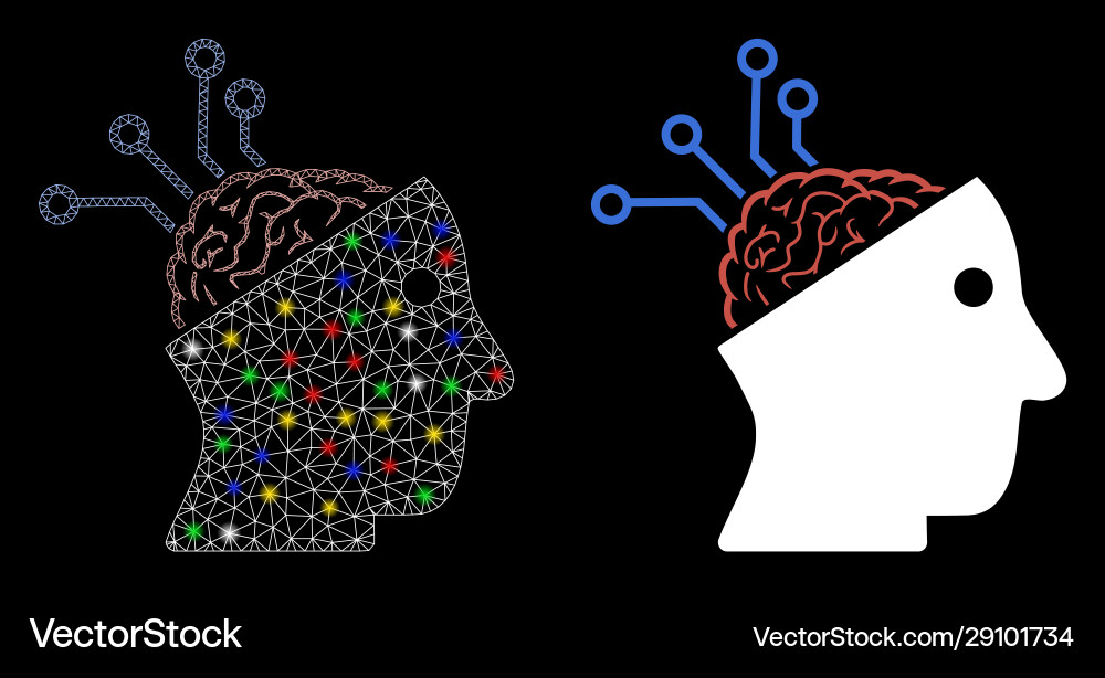 Glowing mesh network neural interface links icon Vector Image