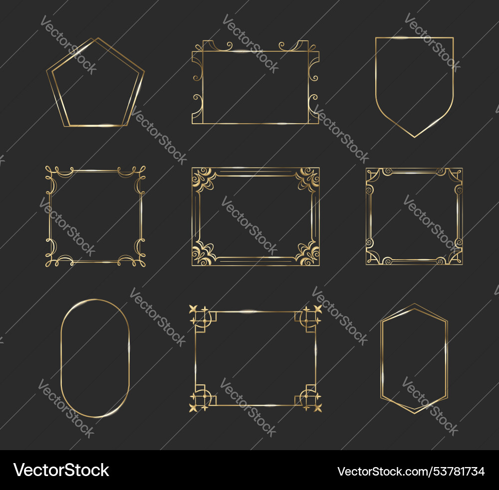 Gold ui game button frame medieval border design Gold ui game button frame medieval border design vector image