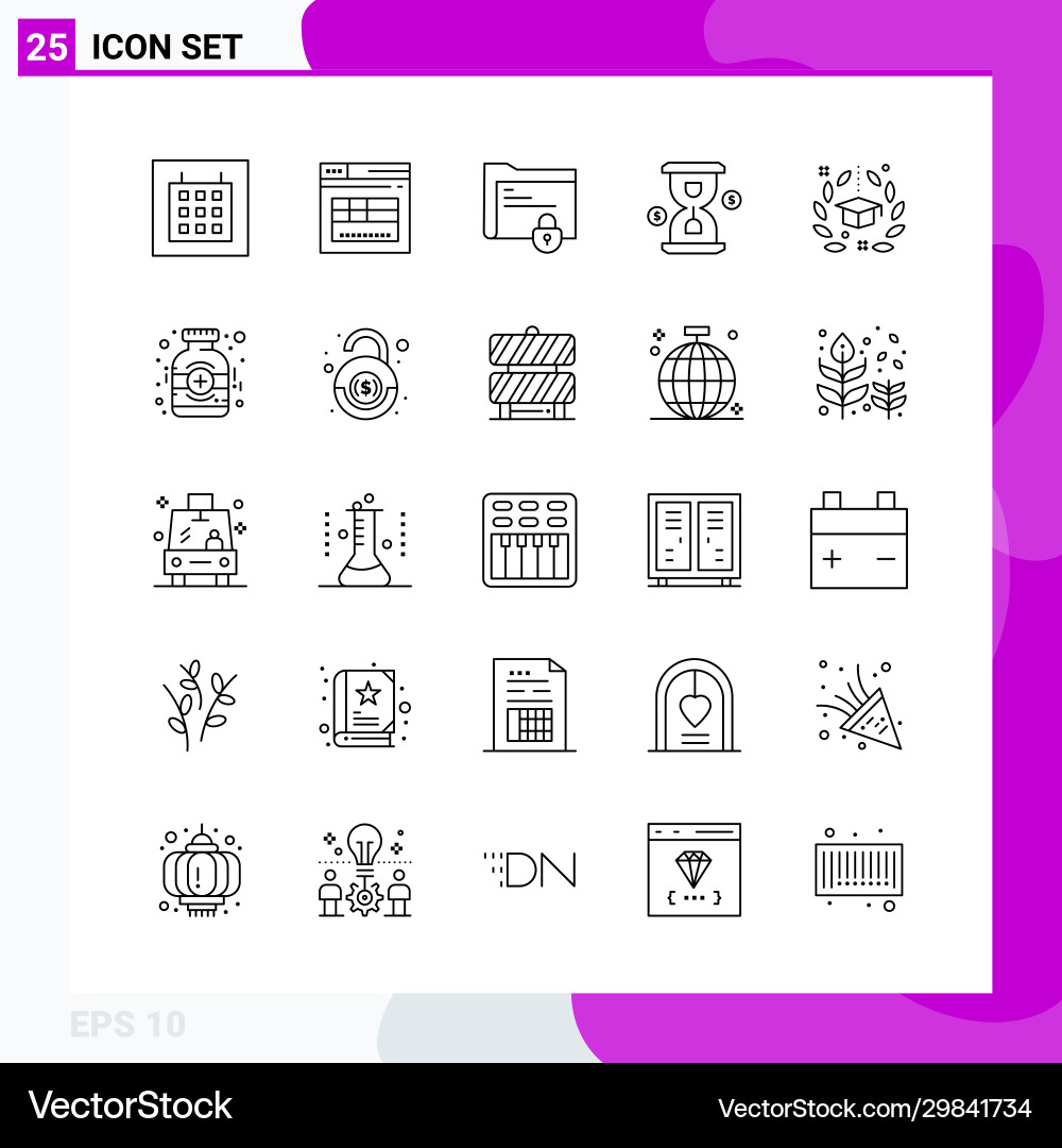 Line icon set pack 25 outline icons isolated Line icon set pack 25 outline icons isolated vector image