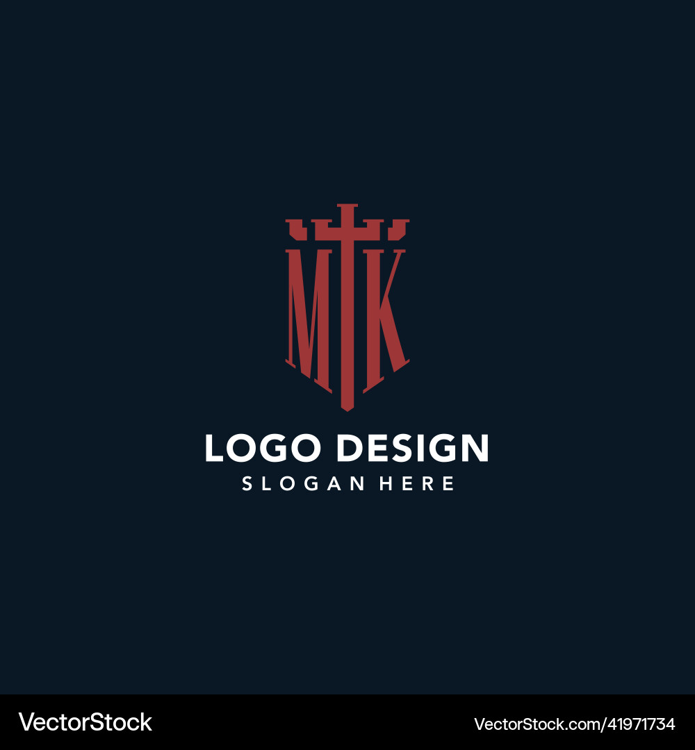 Mk initial monogram logos with sword and shield Vector Image