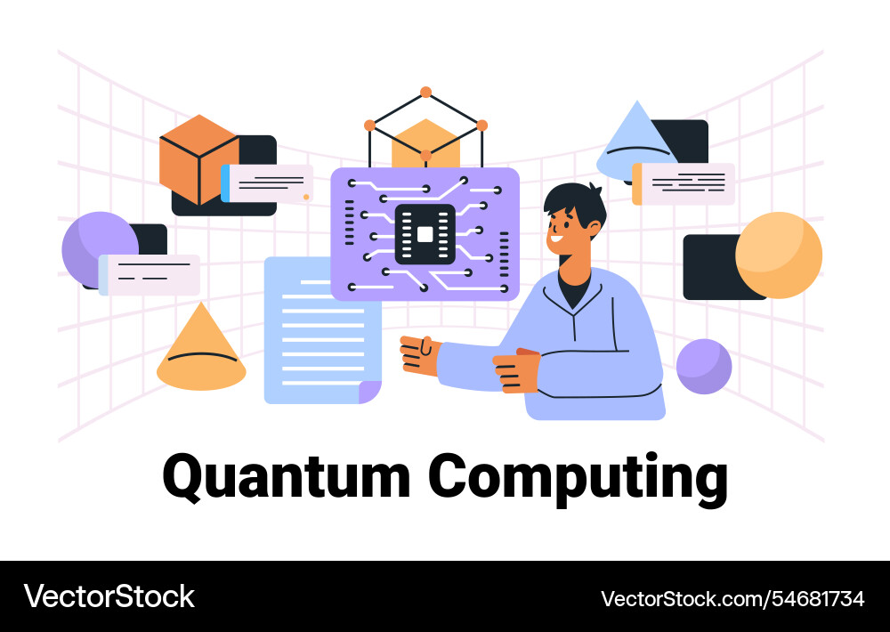 Quantum computing concept with person interacting Quantum computing concept with person interacting vector image