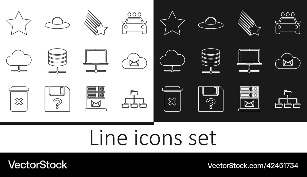 Set line folder tree cloud mail server falling Set line folder tree cloud mail server falling vector image