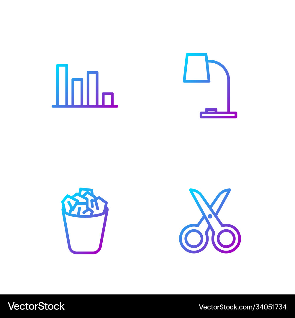 Set line scissors full trash can pie chart Set line scissors full trash can pie chart vector image