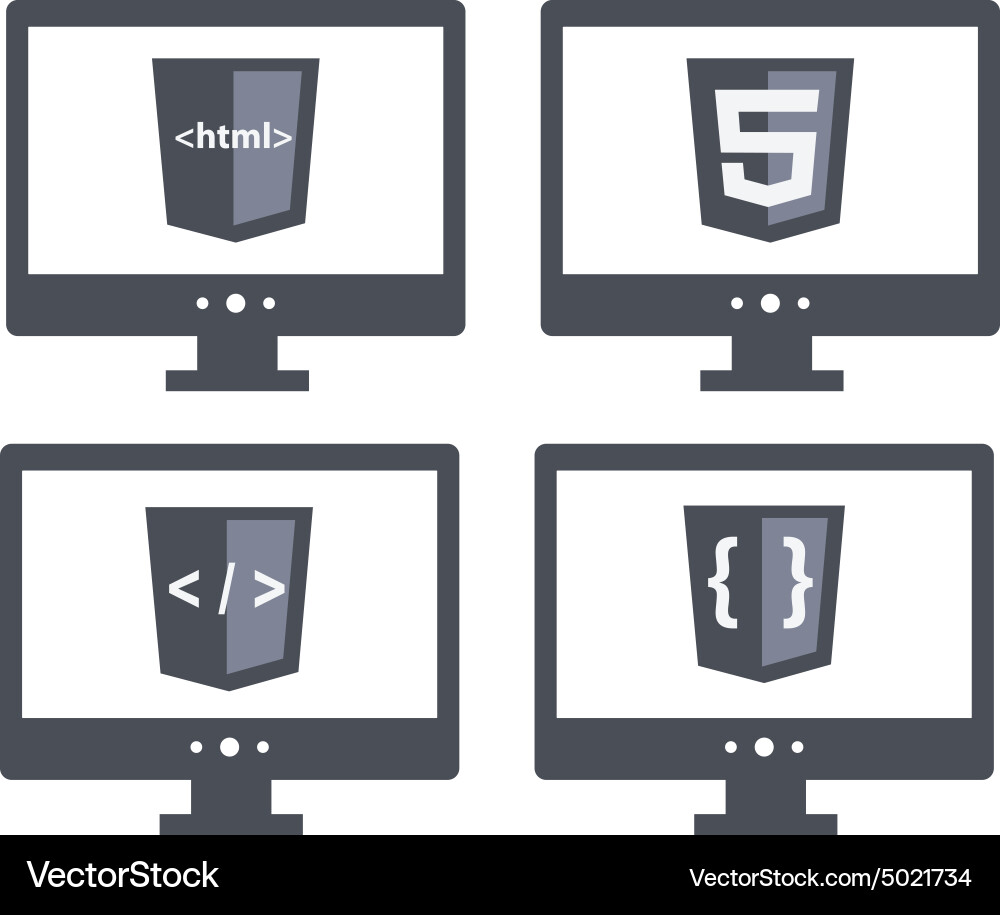 Set with shield html five tag vector image