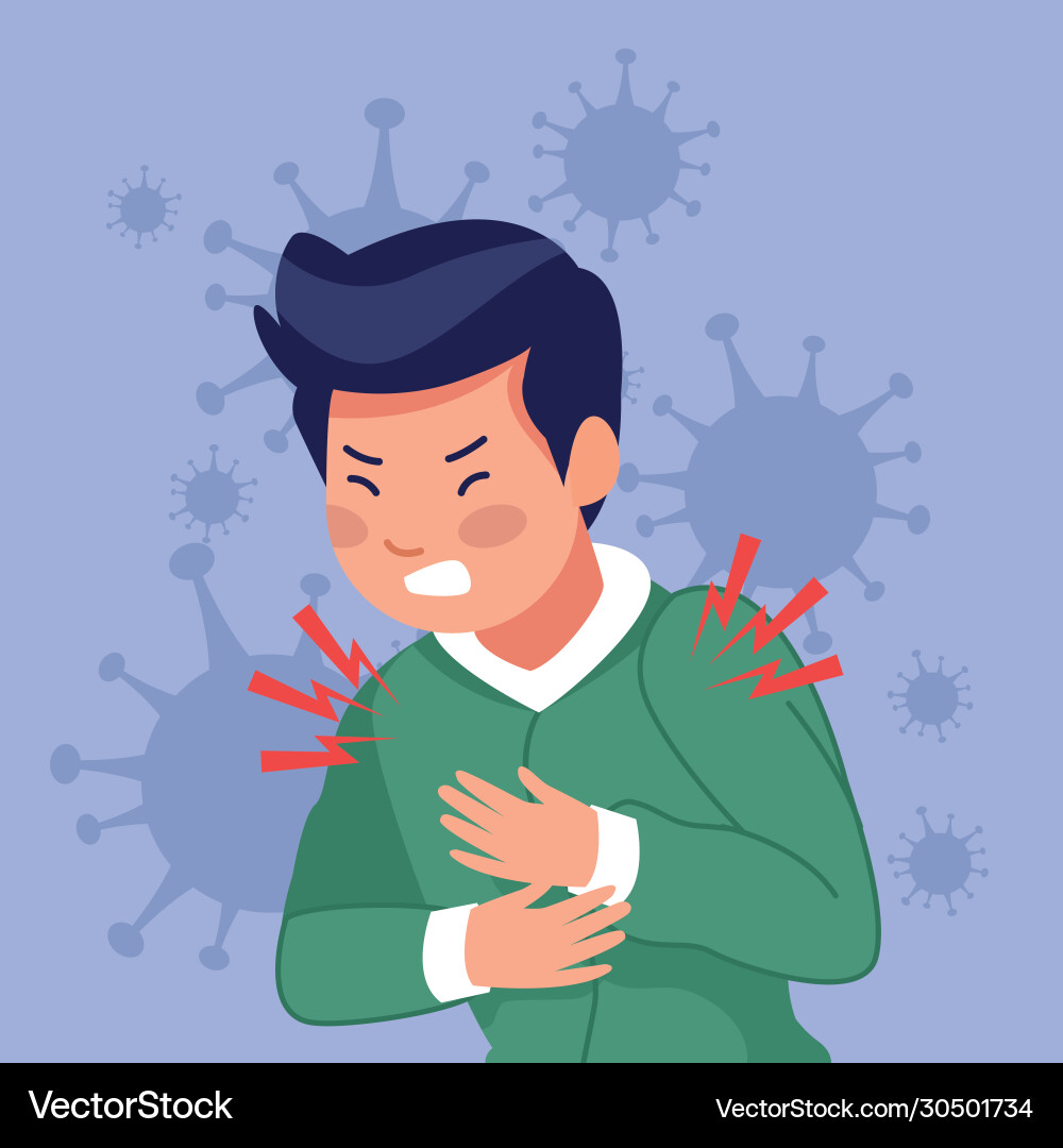 Young man sick with chest pain covid19 symptom Young man sick with chest pain covid19 symptom vector image