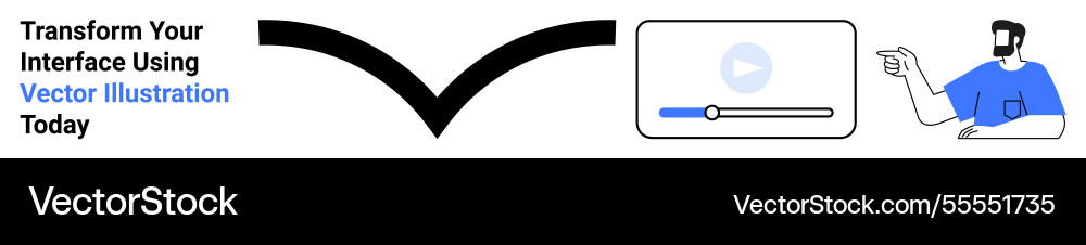 Animated character pointing towards a play button Animated character pointing towards a play button vector image
