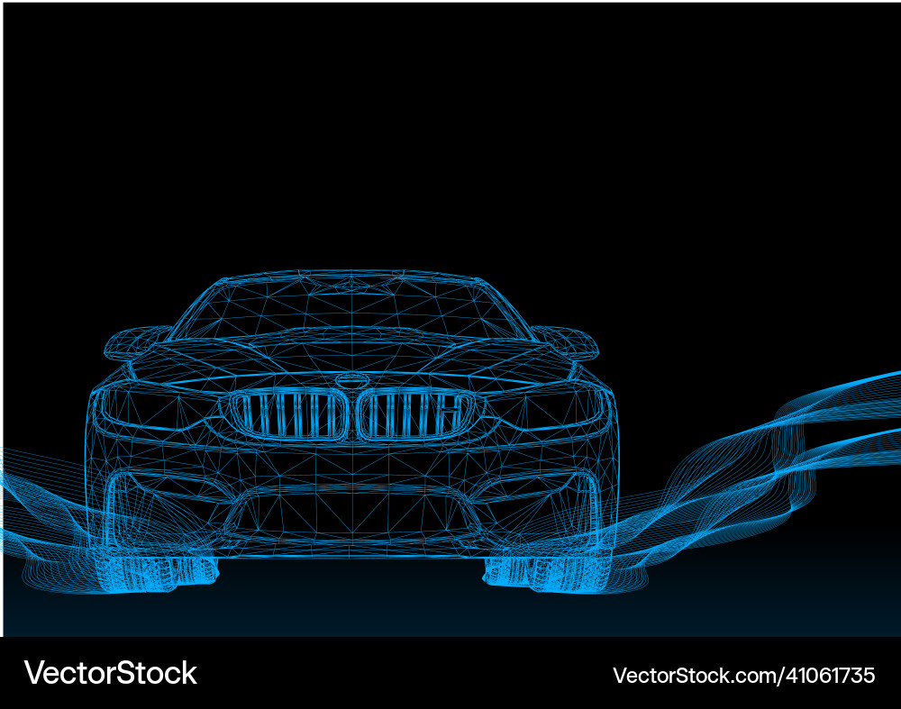 Car sketch rendering of 3d wire-frame style vector image
