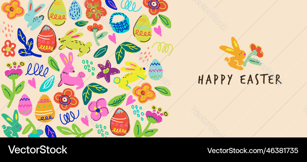 Colorful Easter Doodle Banner Vector Image