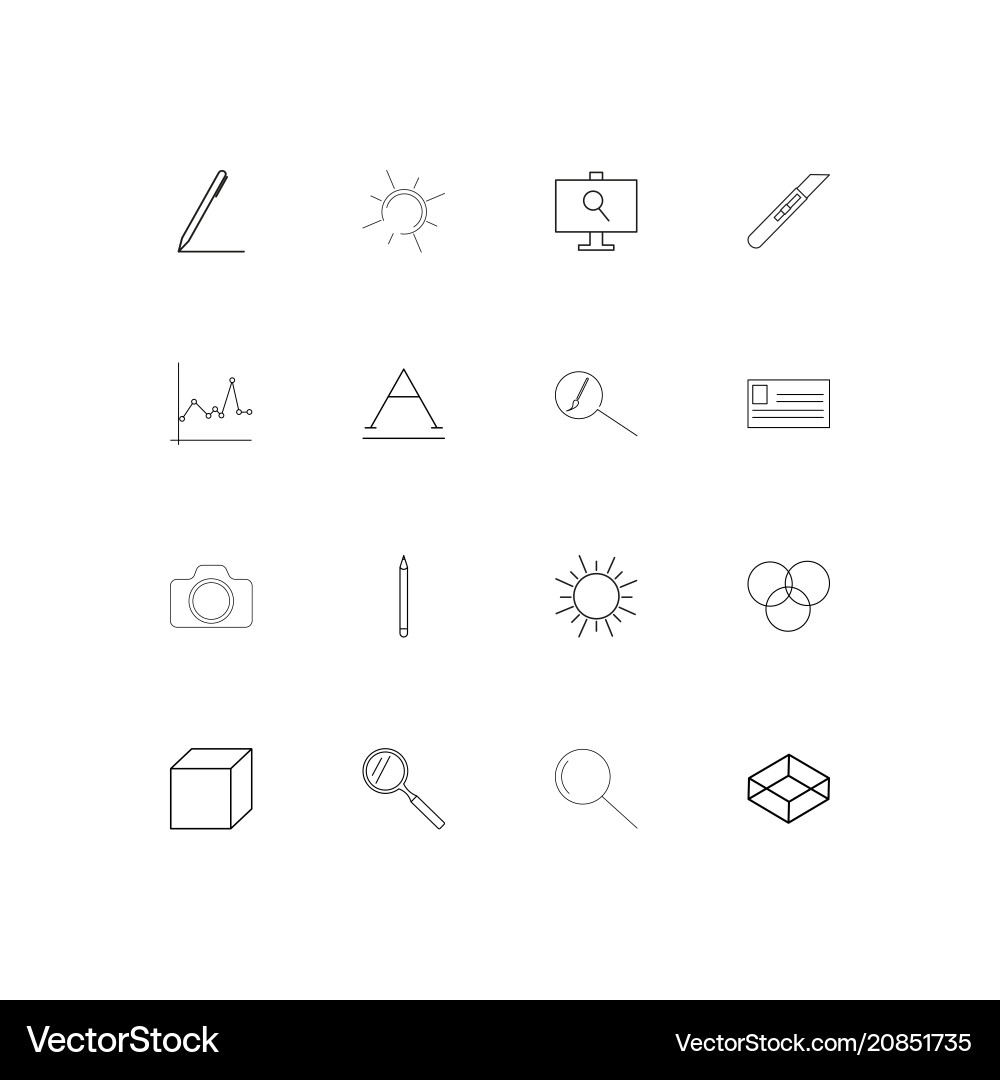 Creative process and design linear thin icons set vector image